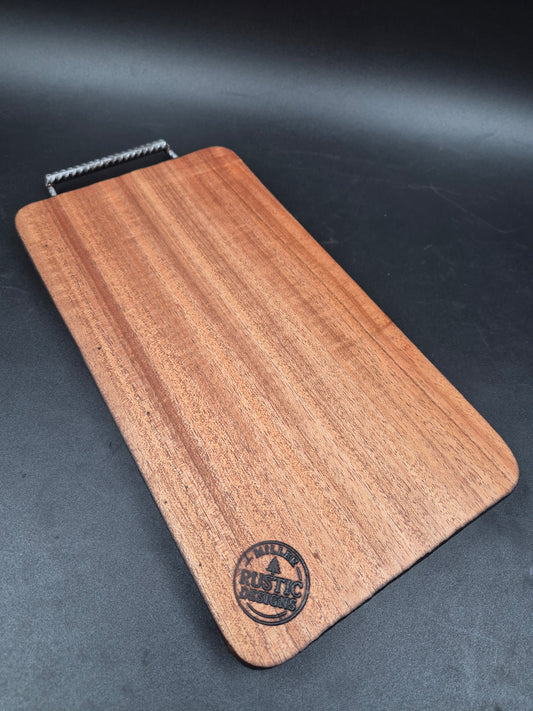 White Mahogany Chopping Board With Rebar Handle (Medium)